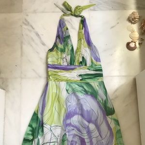 {Donna Morgan} Floral Silk Chiffon Halter Dress